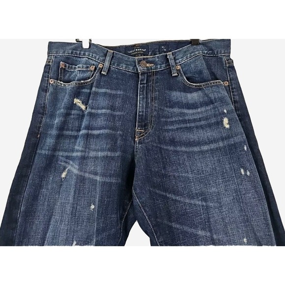 Lucky Brand ~Men's 34 x 32~ Dark Blue Denim 410 Athletic Slim Jeans Distressed. - Picture 5 of 9